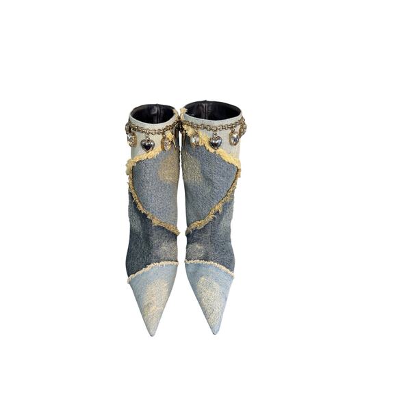 Dolce and Gabbana NIB Distressed Denim Ankle Booties in Blue Size 38 - Picture 7 of 16